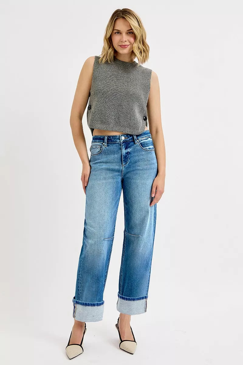 Slouchy Crop Barrel Cuffed Jeans
