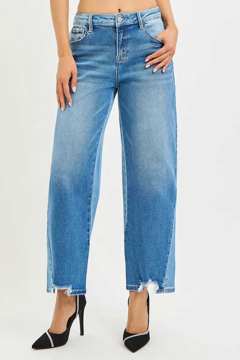 Full Size Slouchy Cropped Barrel Jeans with Contrast Wash Plus Size