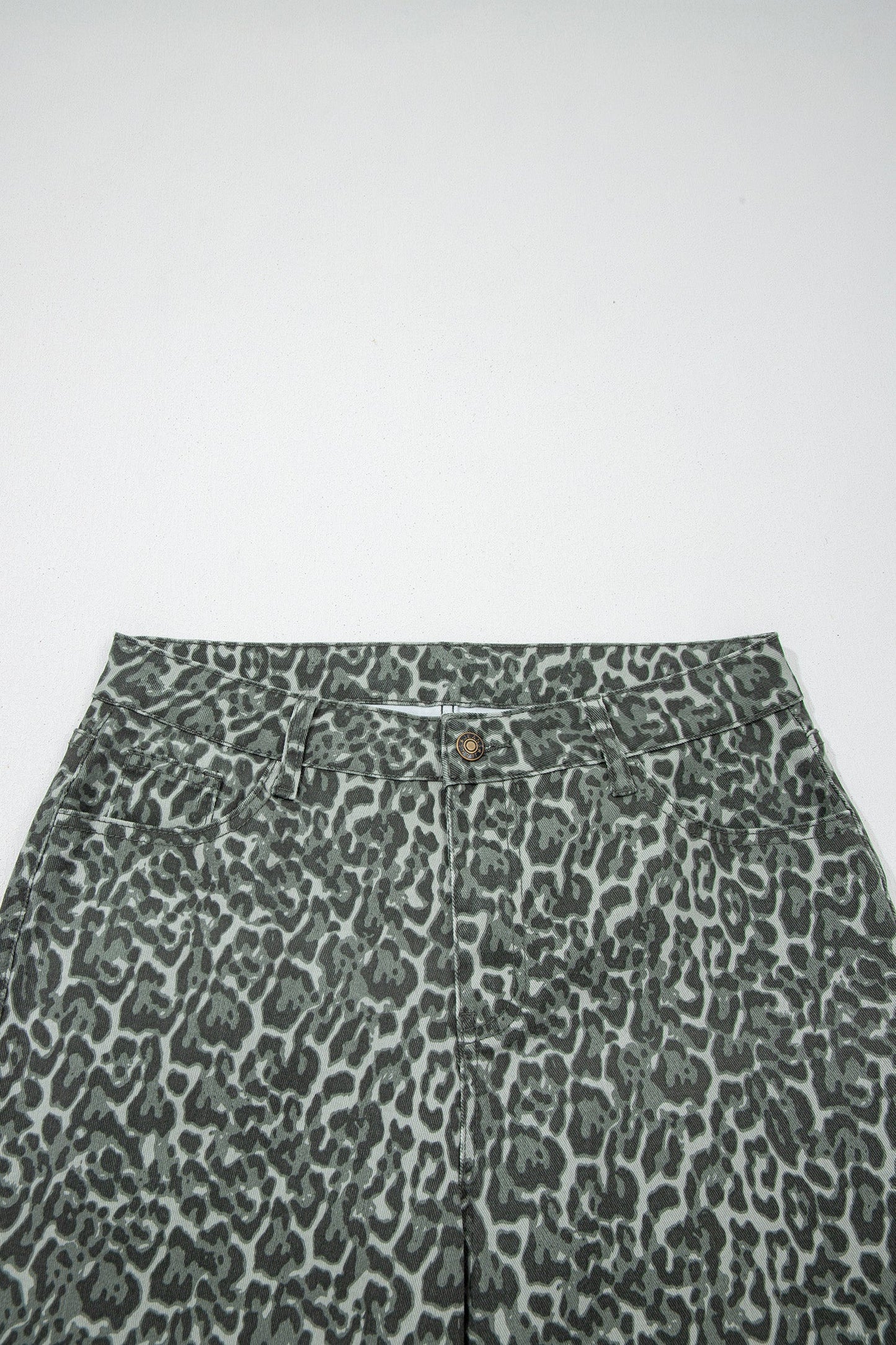 Gray Leopard Frayed Edge Wide Leg High Waist Jeans